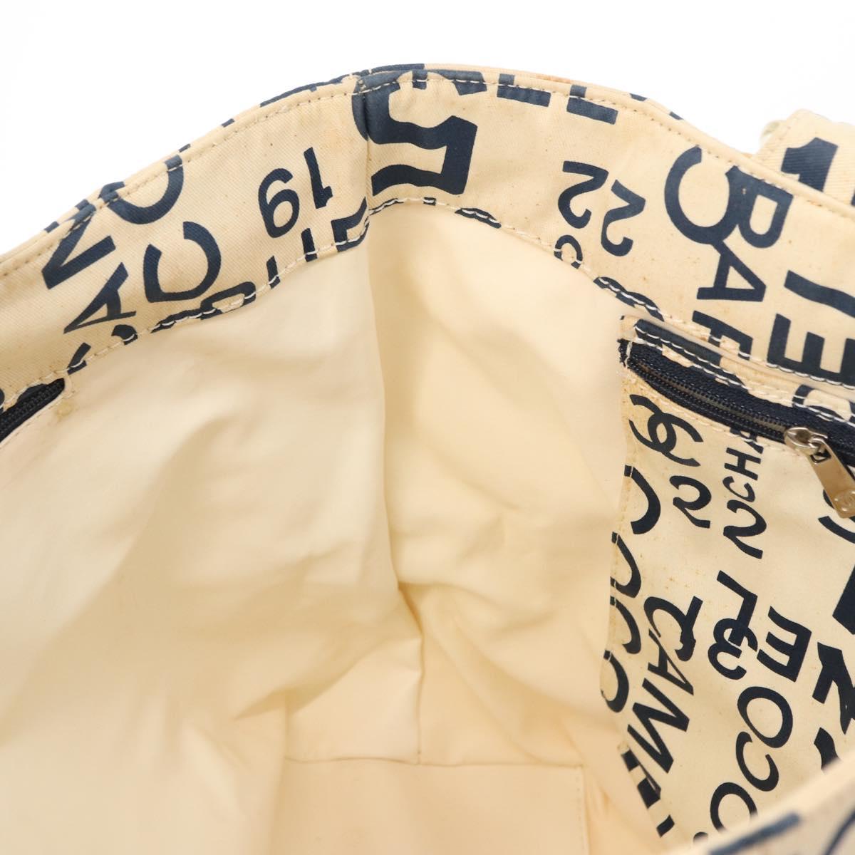 CHANEL Bysy line Tote Bag Canvas Plastic Navy Clear CC Auth 154763