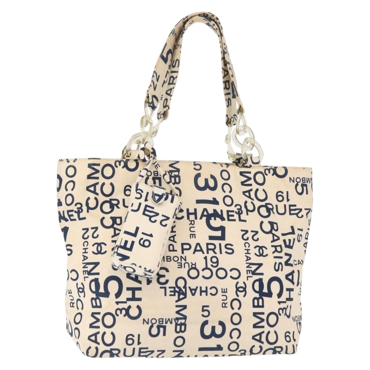 CHANEL Bysy line Tote Bag Canvas Plastic Navy Clear CC Auth 154763