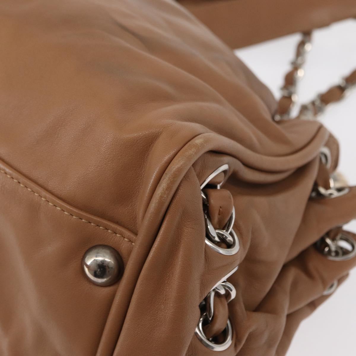 CHANEL COCO Mark Chain Shoulder Bag Lamb Skin Beige Silver CC Auth 154764