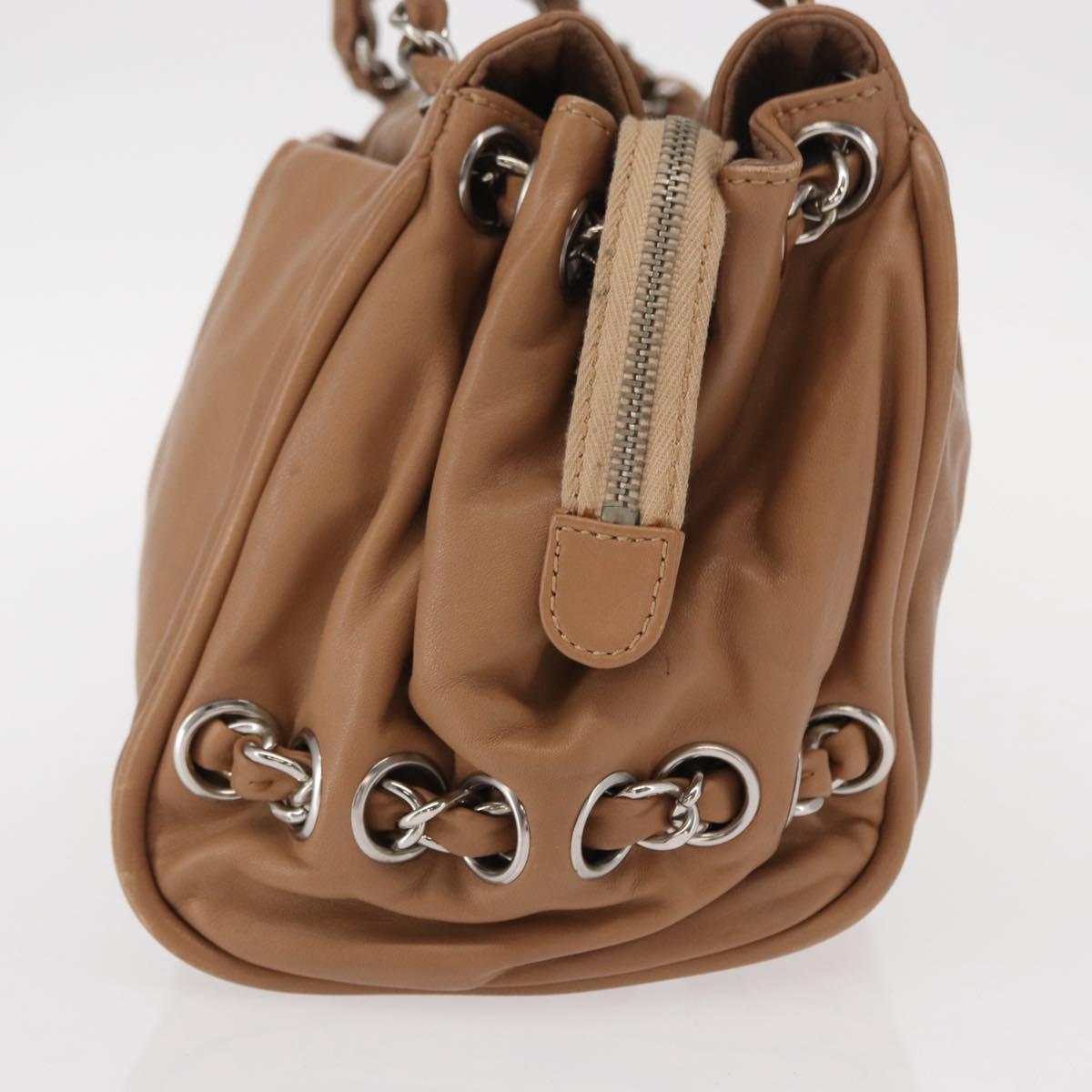 CHANEL COCO Mark Chain Shoulder Bag Lamb Skin Beige Silver CC Auth 154764