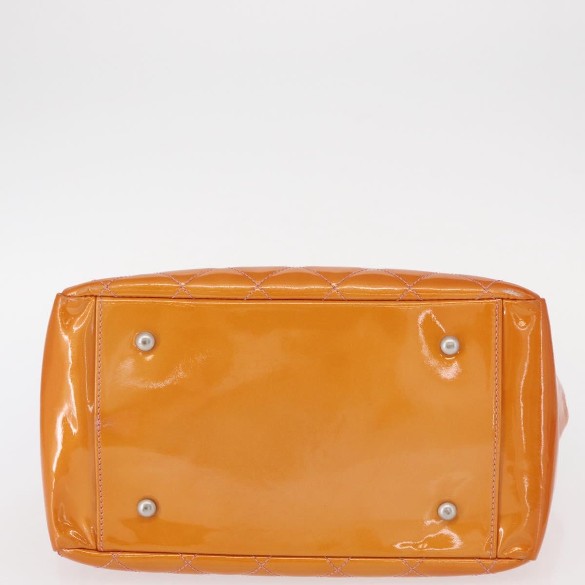 CHANEL Matelasse COCO Mark Chain Bag Patent Leather Orange Silver CC Auth 154766