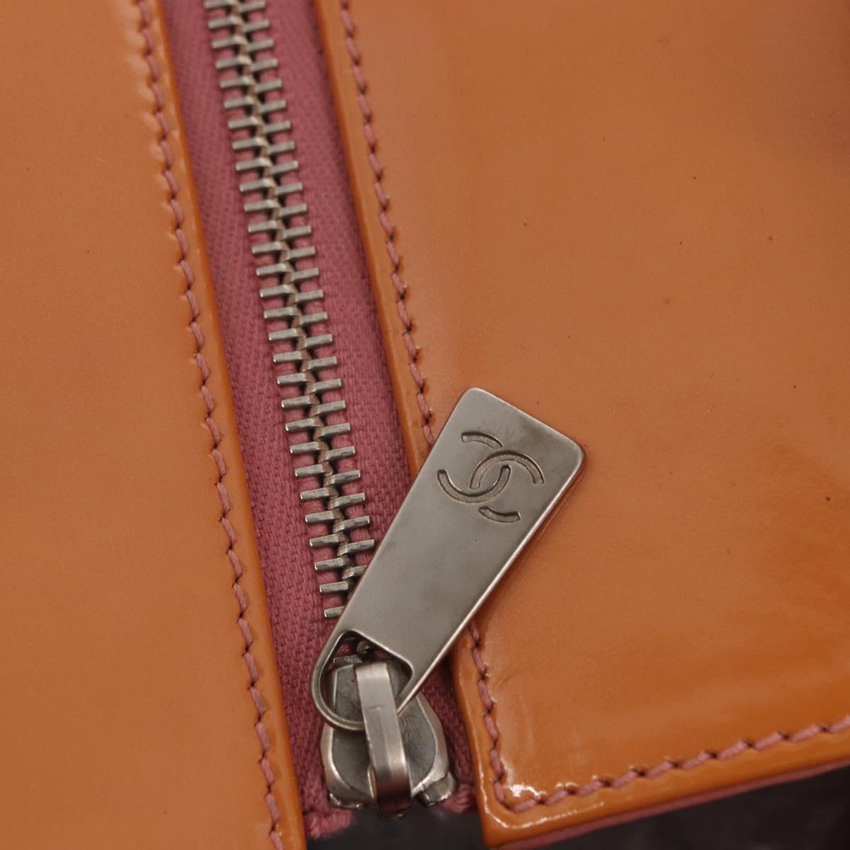 CHANEL Matelasse COCO Mark Chain Bag Patent Leather Orange Silver CC Auth 154766