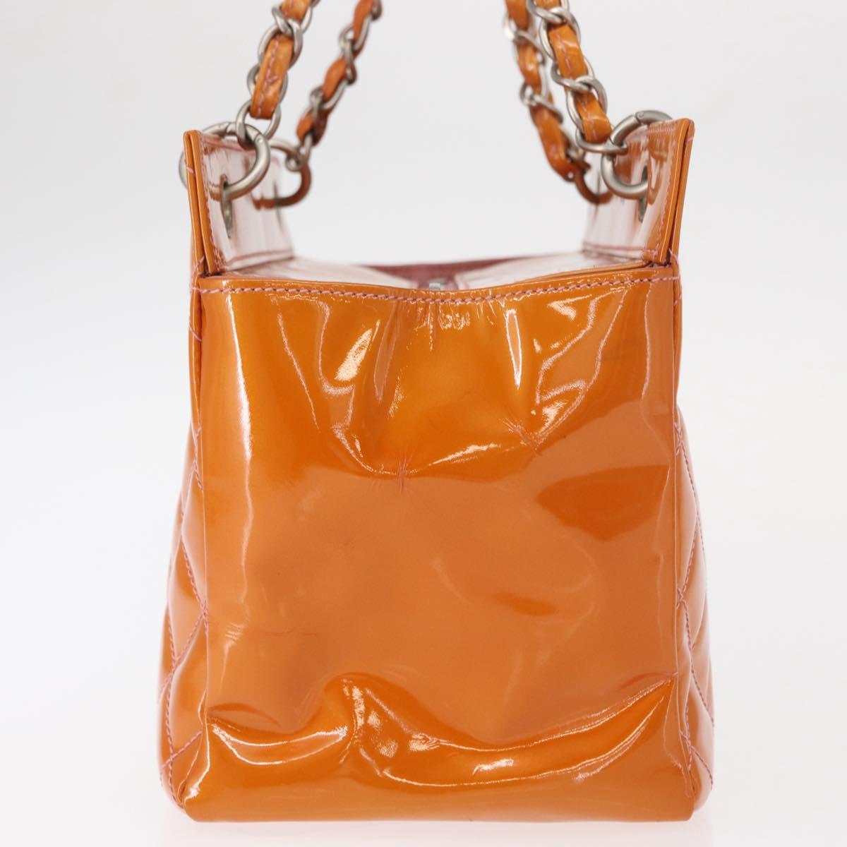 CHANEL Matelasse COCO Mark Chain Bag Patent Leather Orange Silver CC Auth 154766