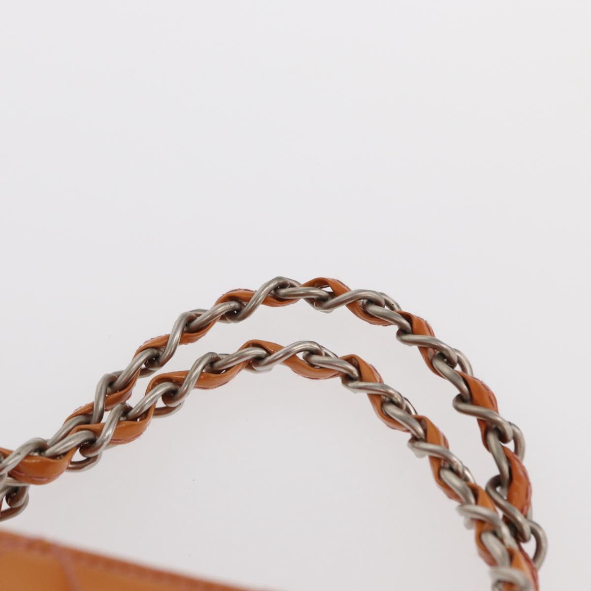 CHANEL Matelasse COCO Mark Chain Bag Patent Leather Orange Silver CC Auth 154766