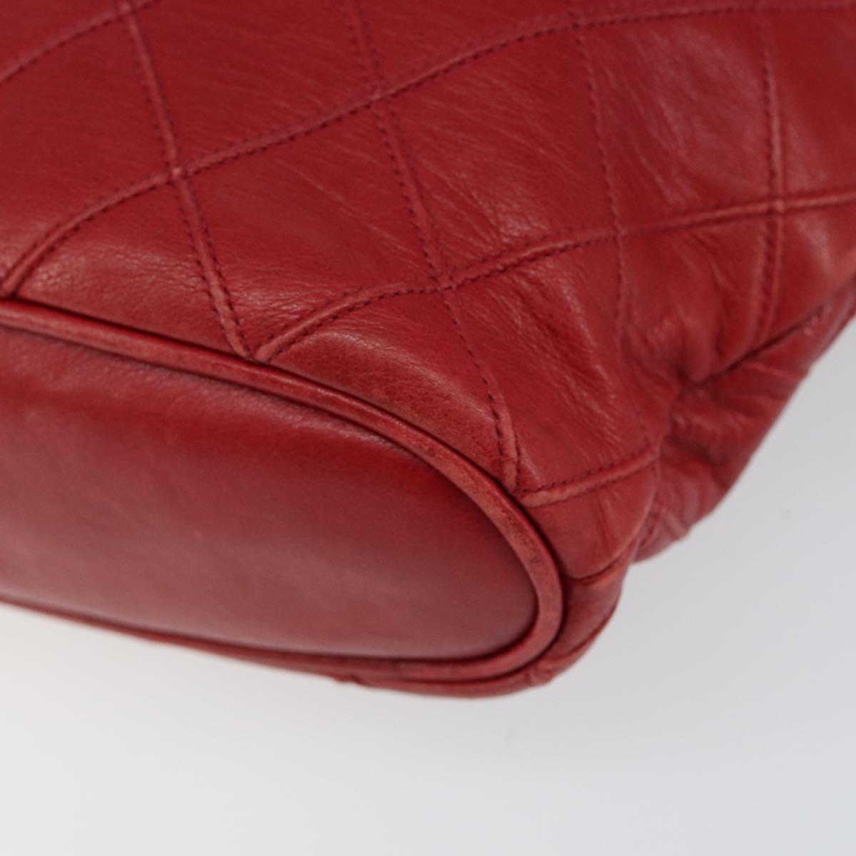 CHANEL Bicolore Chain Shoulder Bag Lamb Skin Red Gold CC Auth 154767