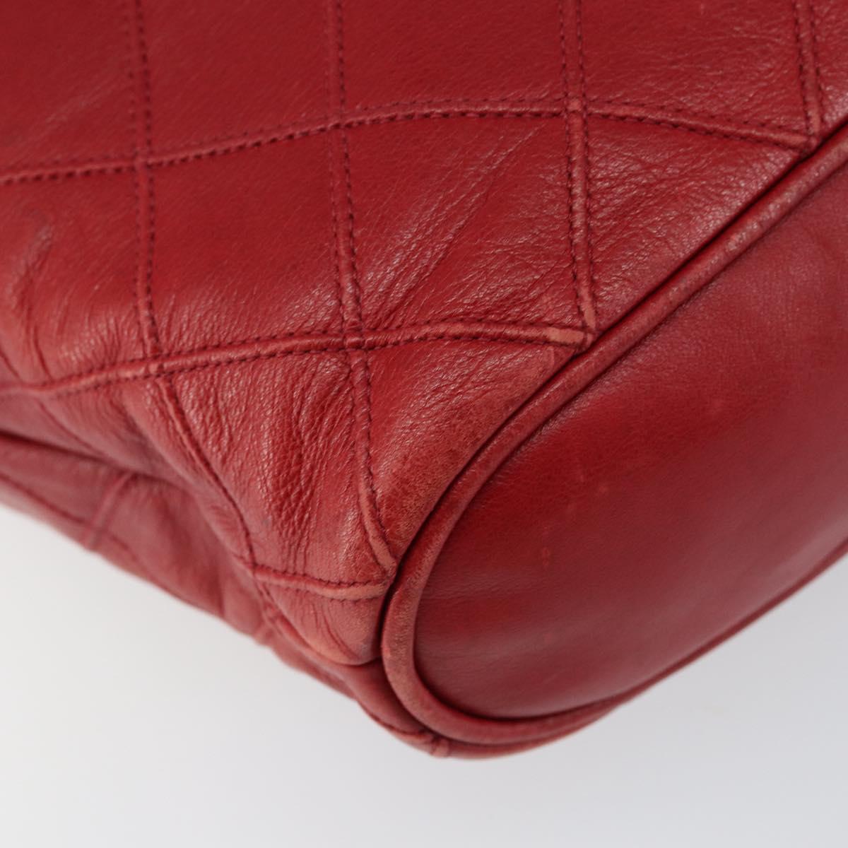 CHANEL Bicolore Chain Shoulder Bag Lamb Skin Red Gold CC Auth 154767