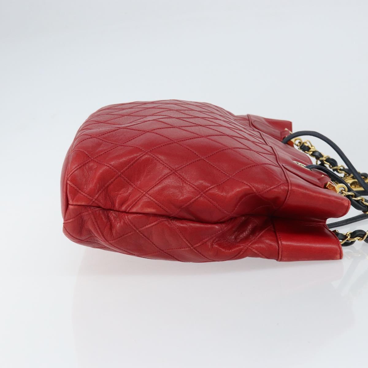 CHANEL Bicolore Chain Shoulder Bag Lamb Skin Red Gold CC Auth 154767