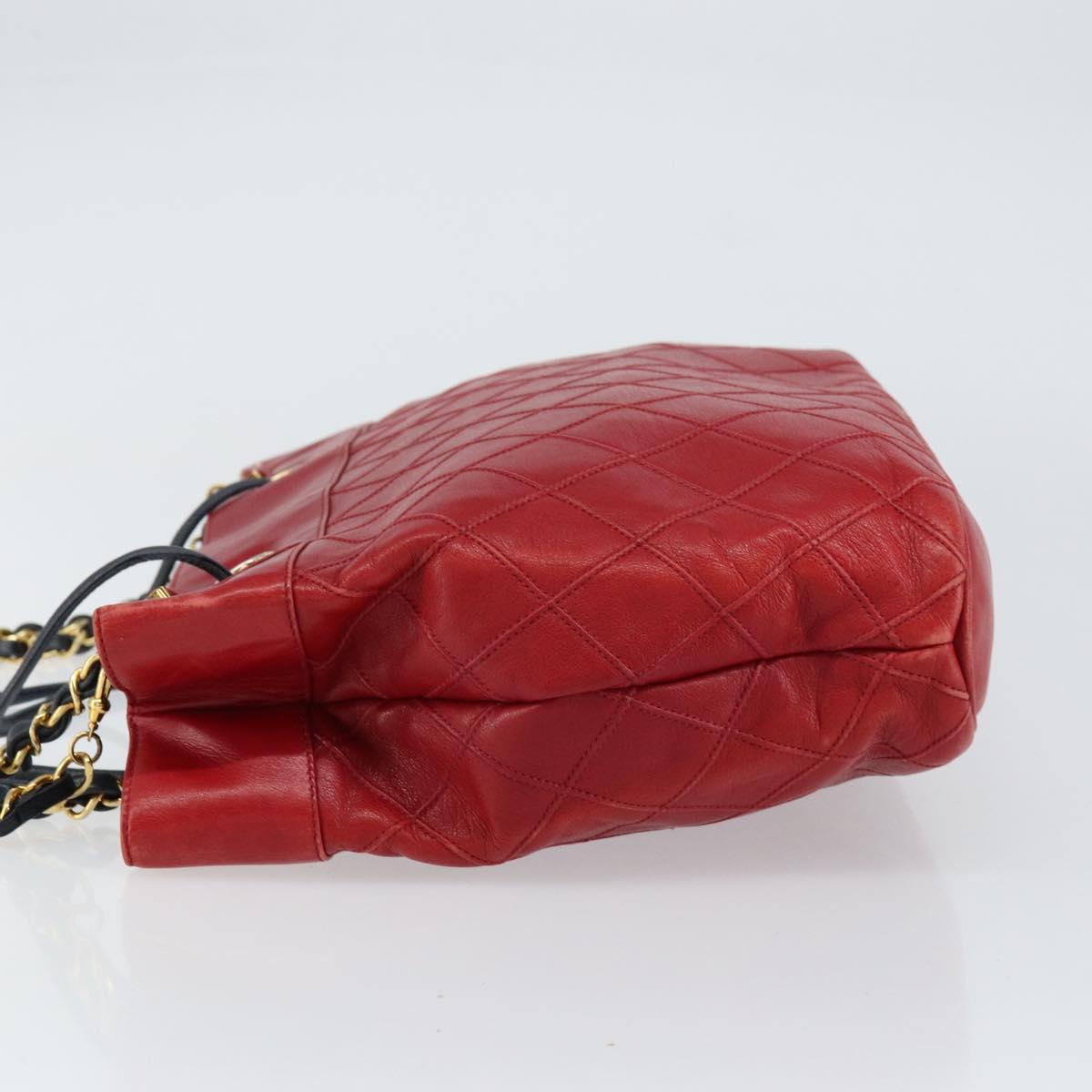 CHANEL Bicolore Chain Shoulder Bag Lamb Skin Red Gold CC Auth 154767