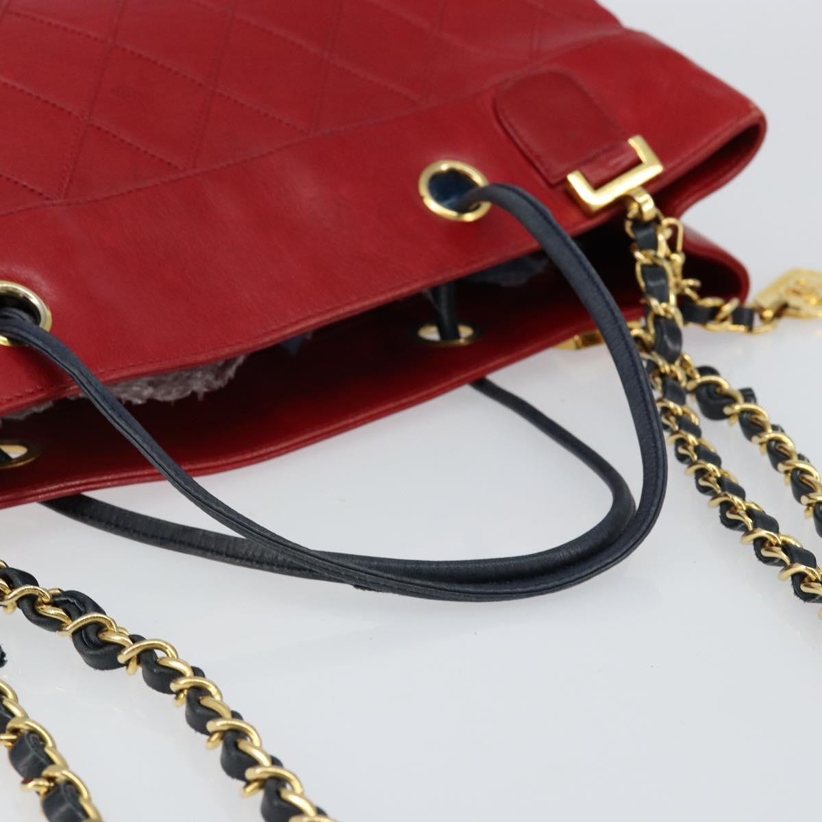 CHANEL Bicolore Chain Shoulder Bag Lamb Skin Red Gold CC Auth 154767