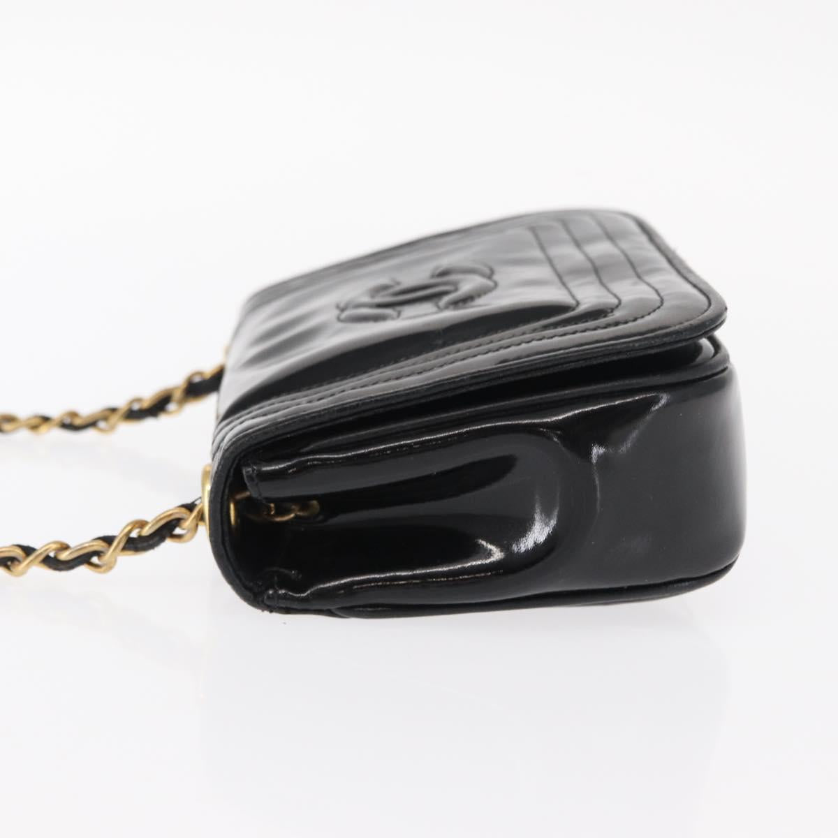 CHANEL COCO Mark Chain Shoulder Bag Enamel Black Gold CC Auth 154768