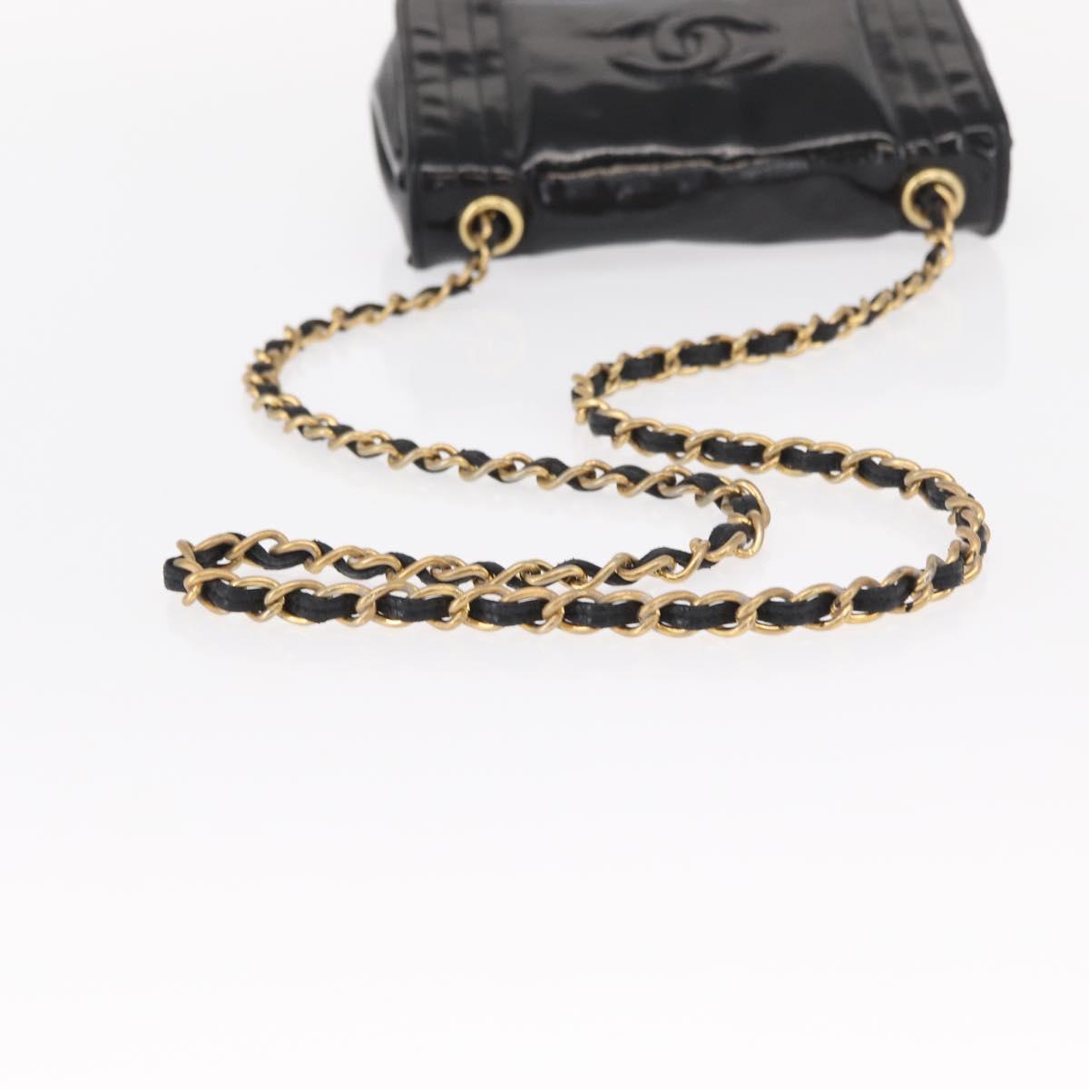 CHANEL COCO Mark Chain Shoulder Bag Enamel Black Gold CC Auth 154768