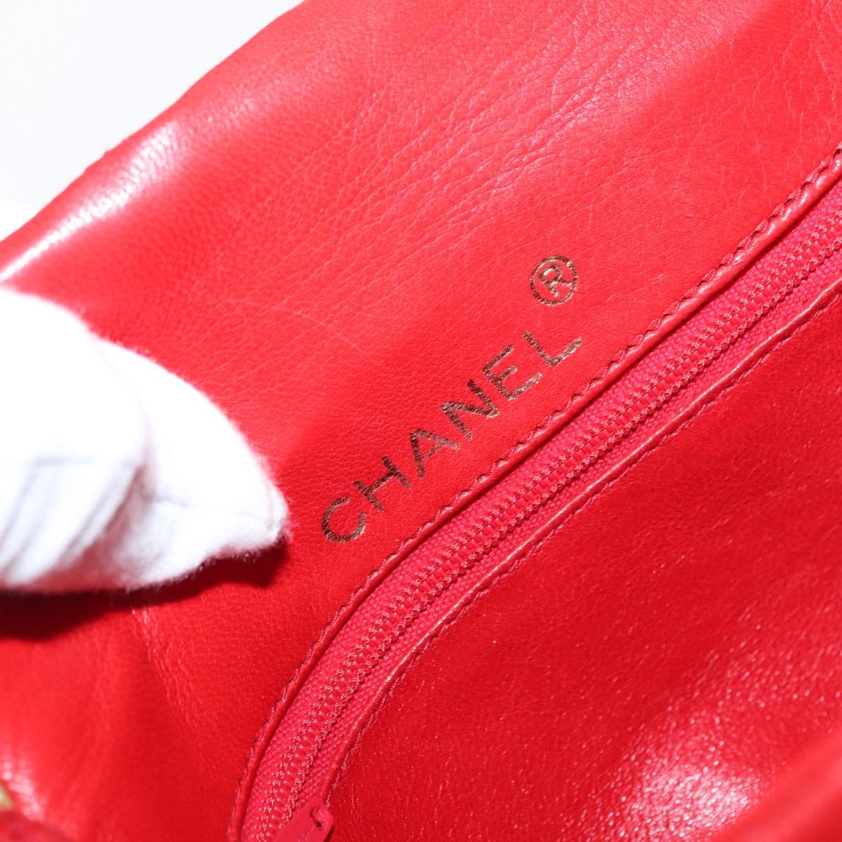 CHANEL Matelasse Camellia Chain Shoulder Bag Lamb Skin Red Gold CC Auth 154769