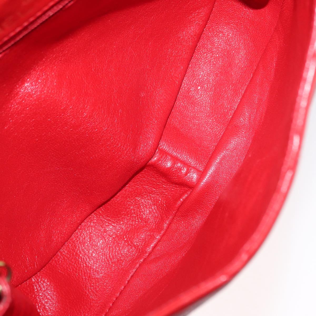 CHANEL Matelasse Camellia Chain Shoulder Bag Lamb Skin Red Gold CC Auth 154769