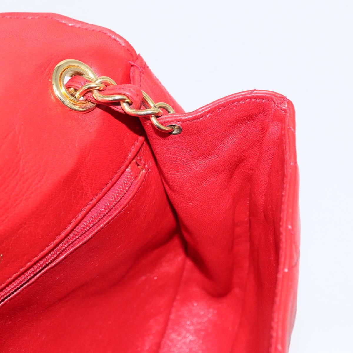 CHANEL Matelasse Camellia Chain Shoulder Bag Lamb Skin Red Gold CC Auth 154769