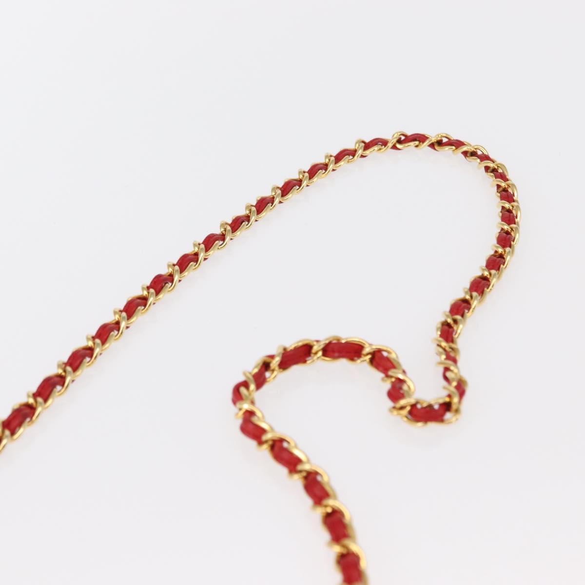 CHANEL Matelasse Camellia Chain Shoulder Bag Lamb Skin Red Gold CC Auth 154769