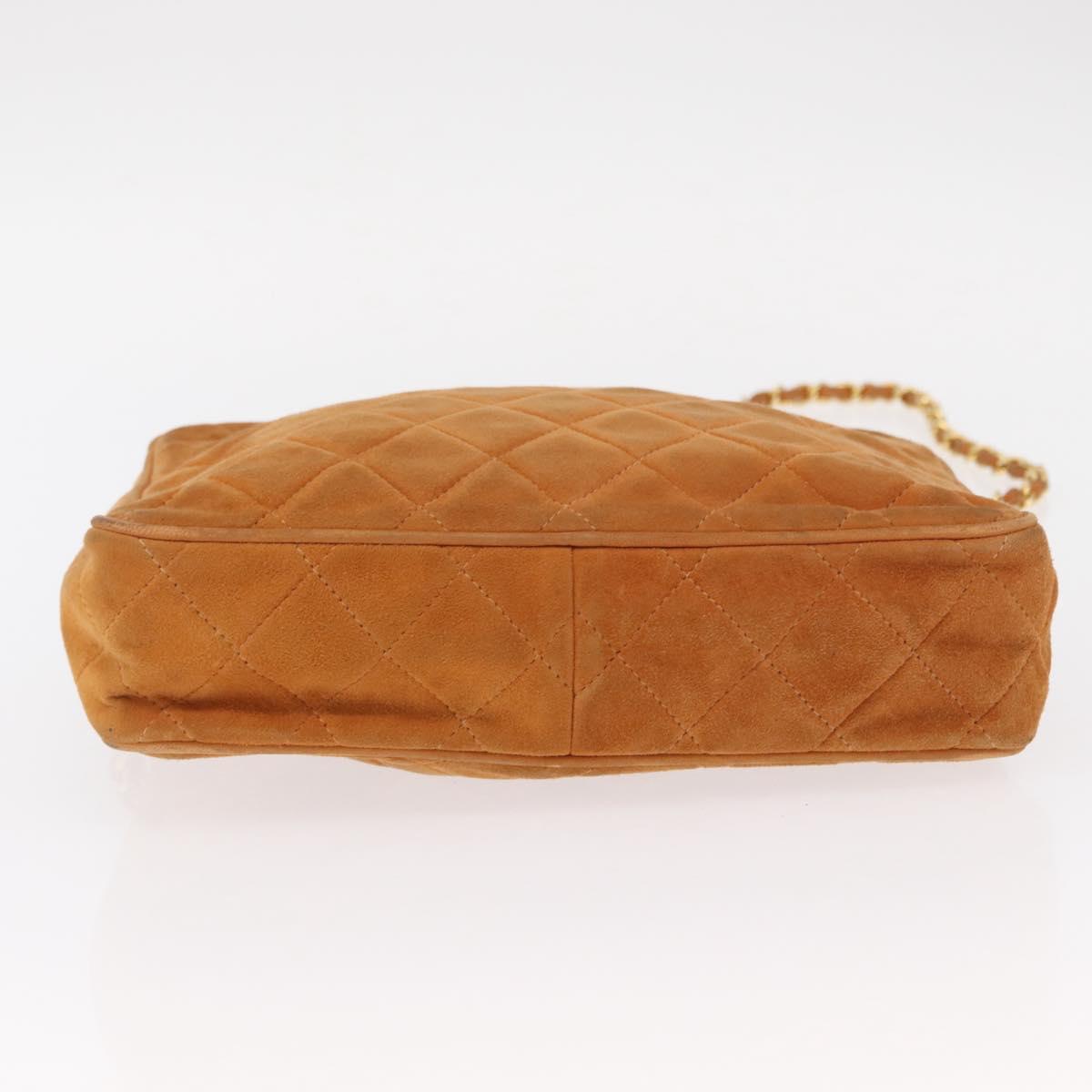 CHANEL Matelasse Chain Shoulder Bag Suede Beige gold CC Auth 154770