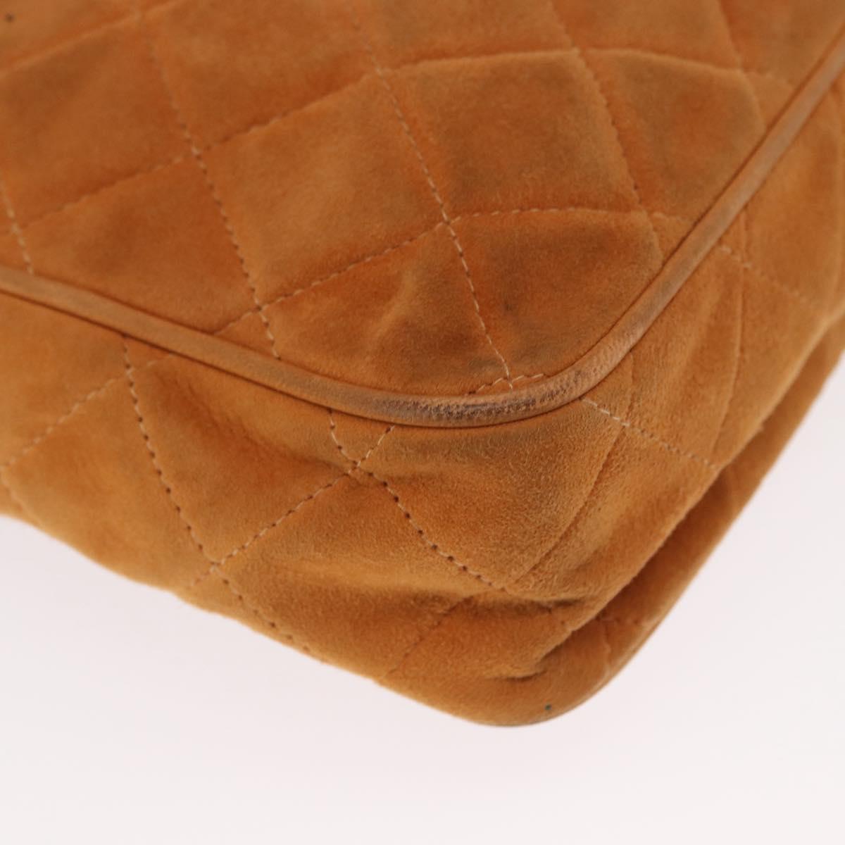 CHANEL Matelasse Chain Shoulder Bag Suede Beige gold CC Auth 154770