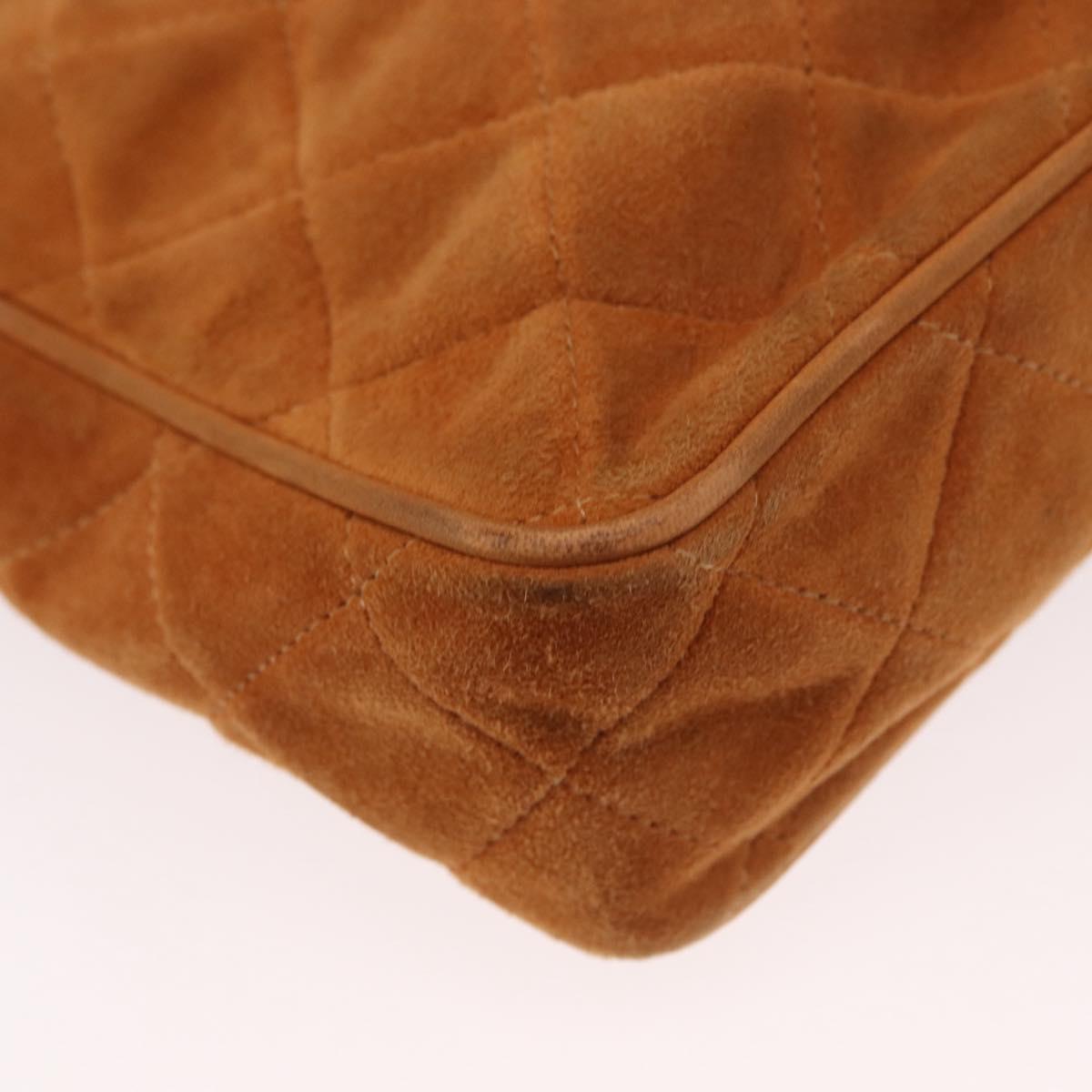 CHANEL Matelasse Chain Shoulder Bag Suede Beige gold CC Auth 154770