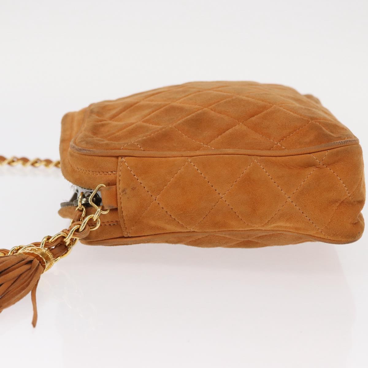 CHANEL Matelasse Chain Shoulder Bag Suede Beige gold CC Auth 154770