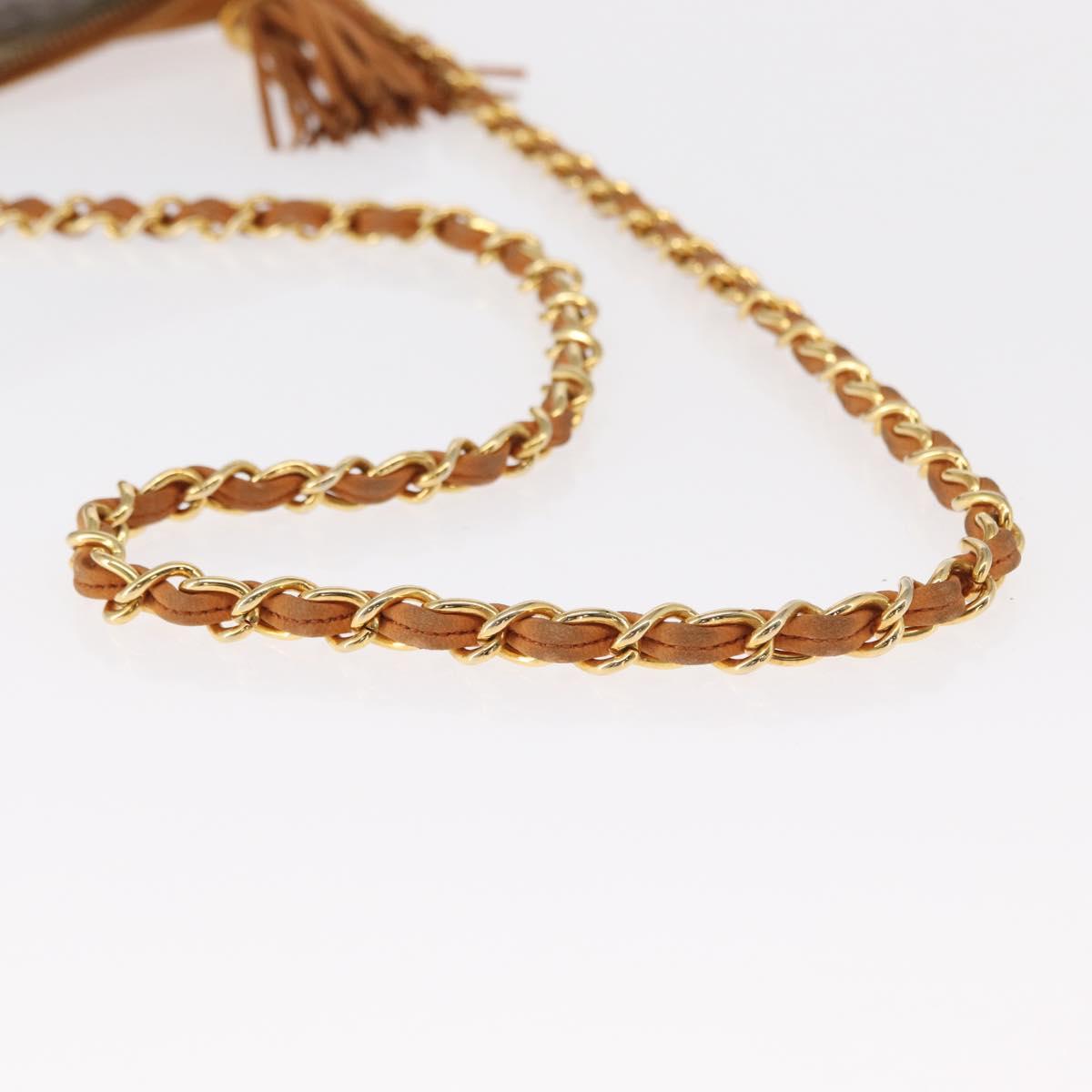 CHANEL Matelasse Chain Shoulder Bag Suede Beige gold CC Auth 154770