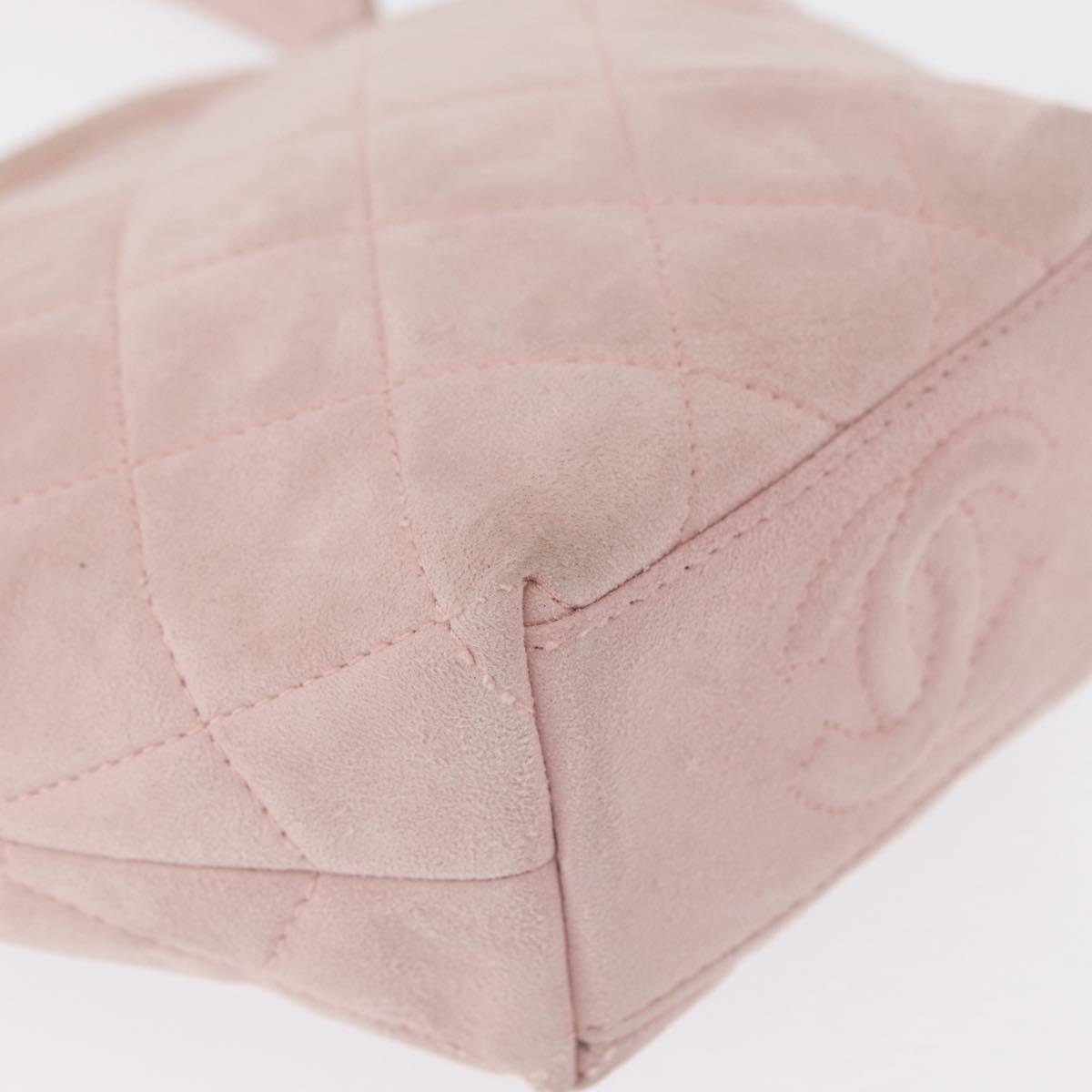 CHANEL Matelasse Hand Bag Suede Pink Gold CC Auth 154898