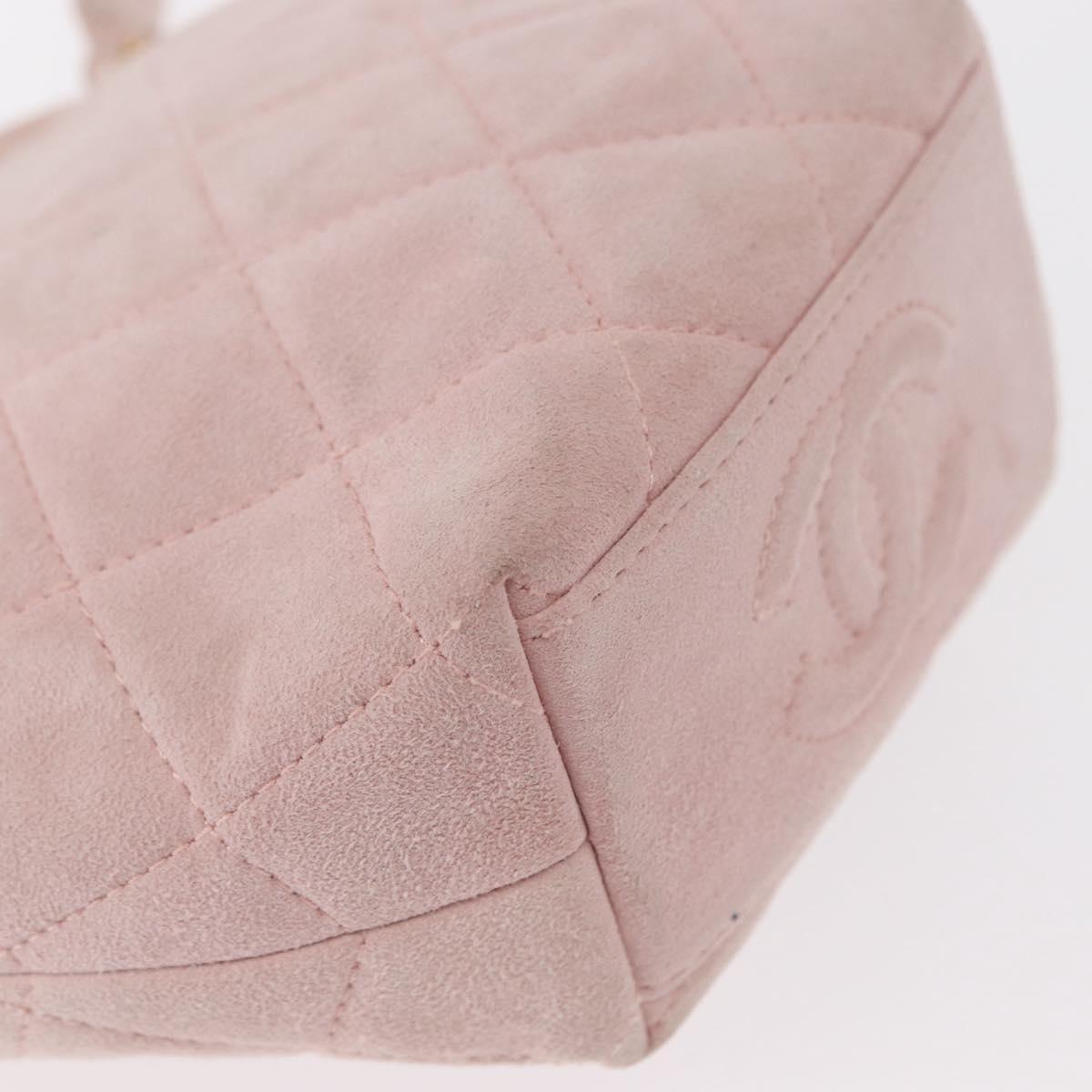 CHANEL Matelasse Hand Bag Suede Pink Gold CC Auth 154898A