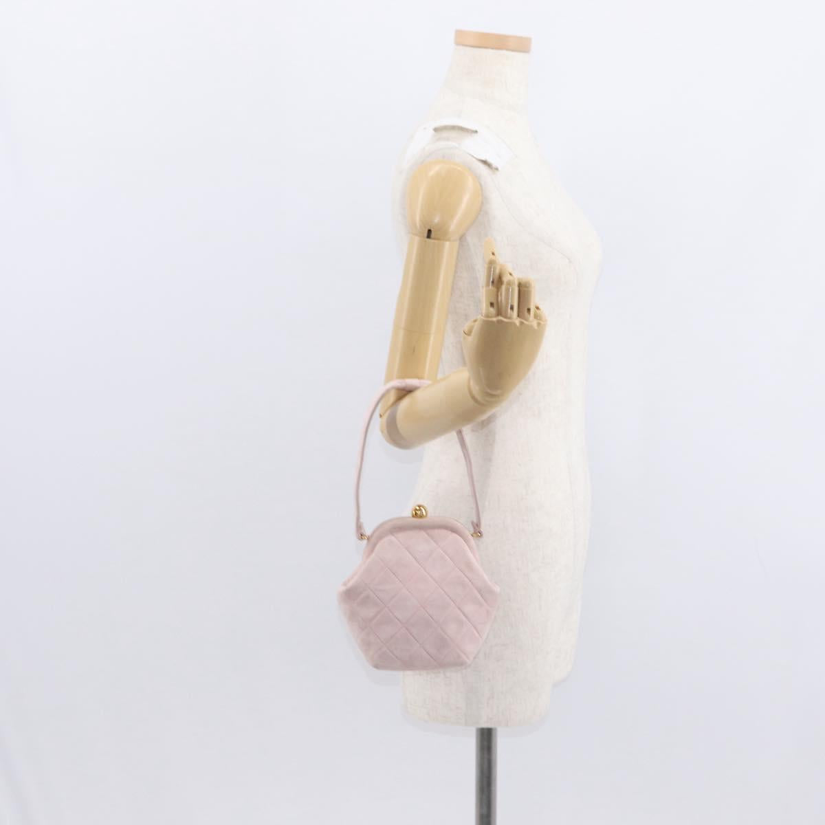 CHANEL Matelasse Hand Bag Suede Pink Gold CC Auth 154898A