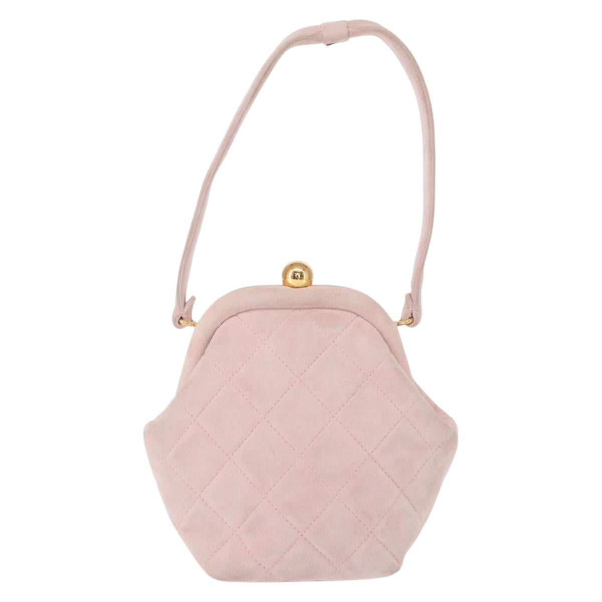 CHANEL Matelasse Hand Bag Suede Pink Gold CC Auth 154898