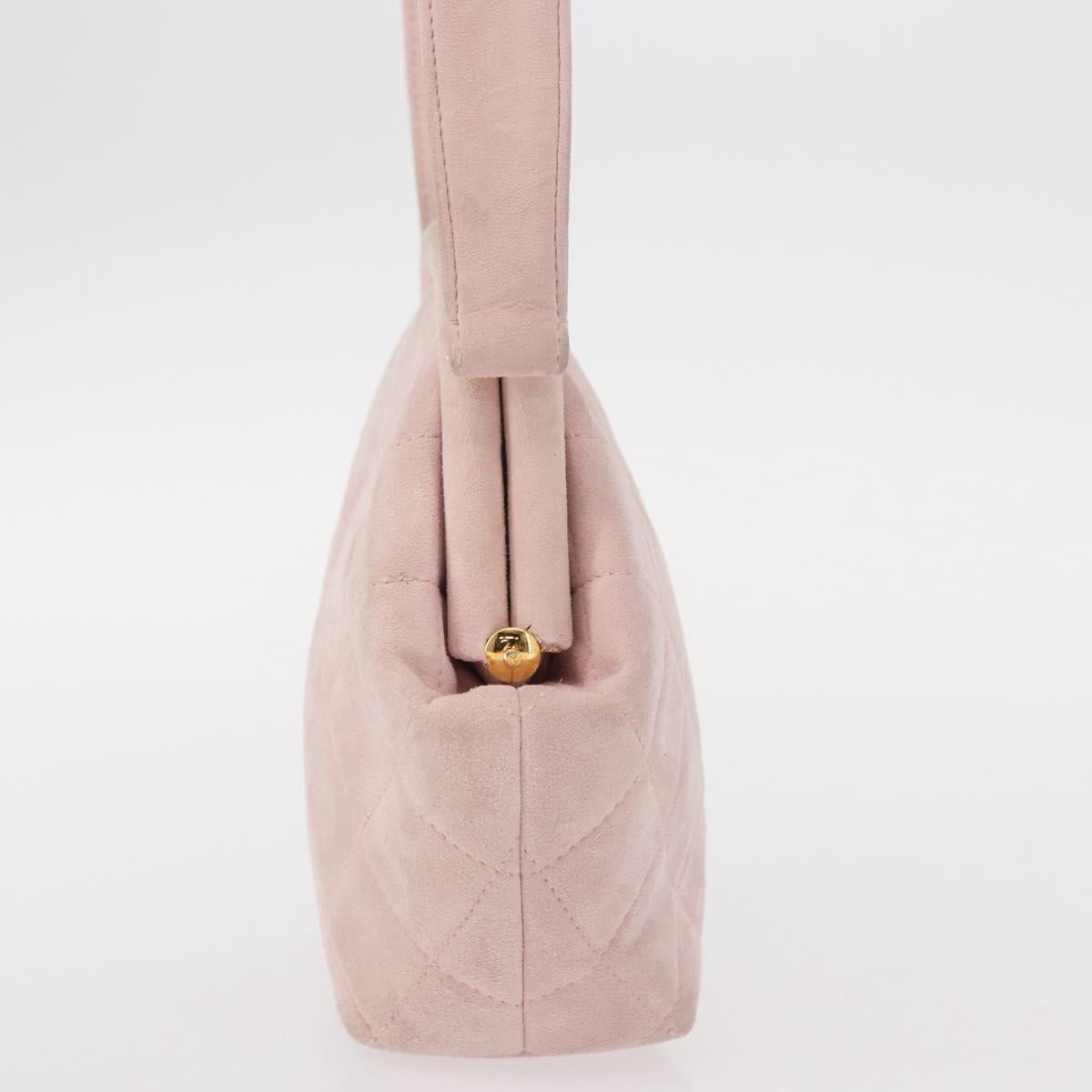 CHANEL Matelasse Hand Bag Suede Pink Gold CC Auth 154898A