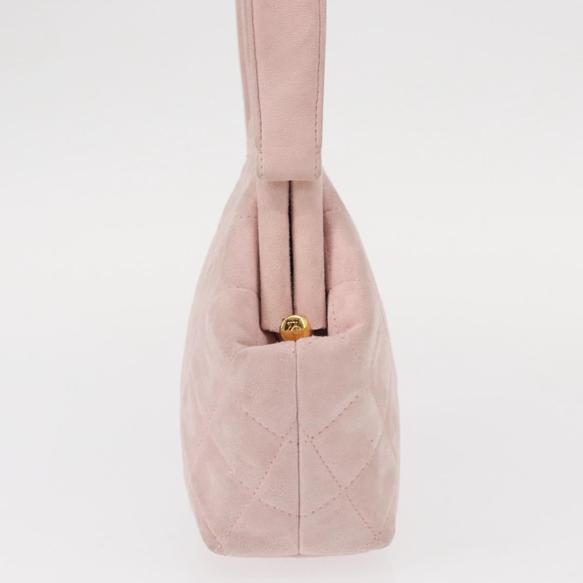 CHANEL Matelasse Hand Bag Suede Pink Gold CC Auth 154898A