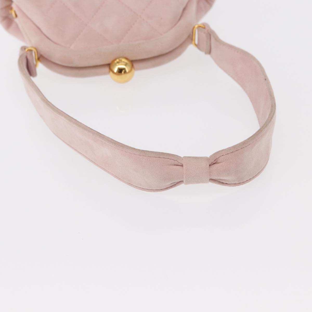 CHANEL Matelasse Hand Bag Suede Pink Gold CC Auth 154898