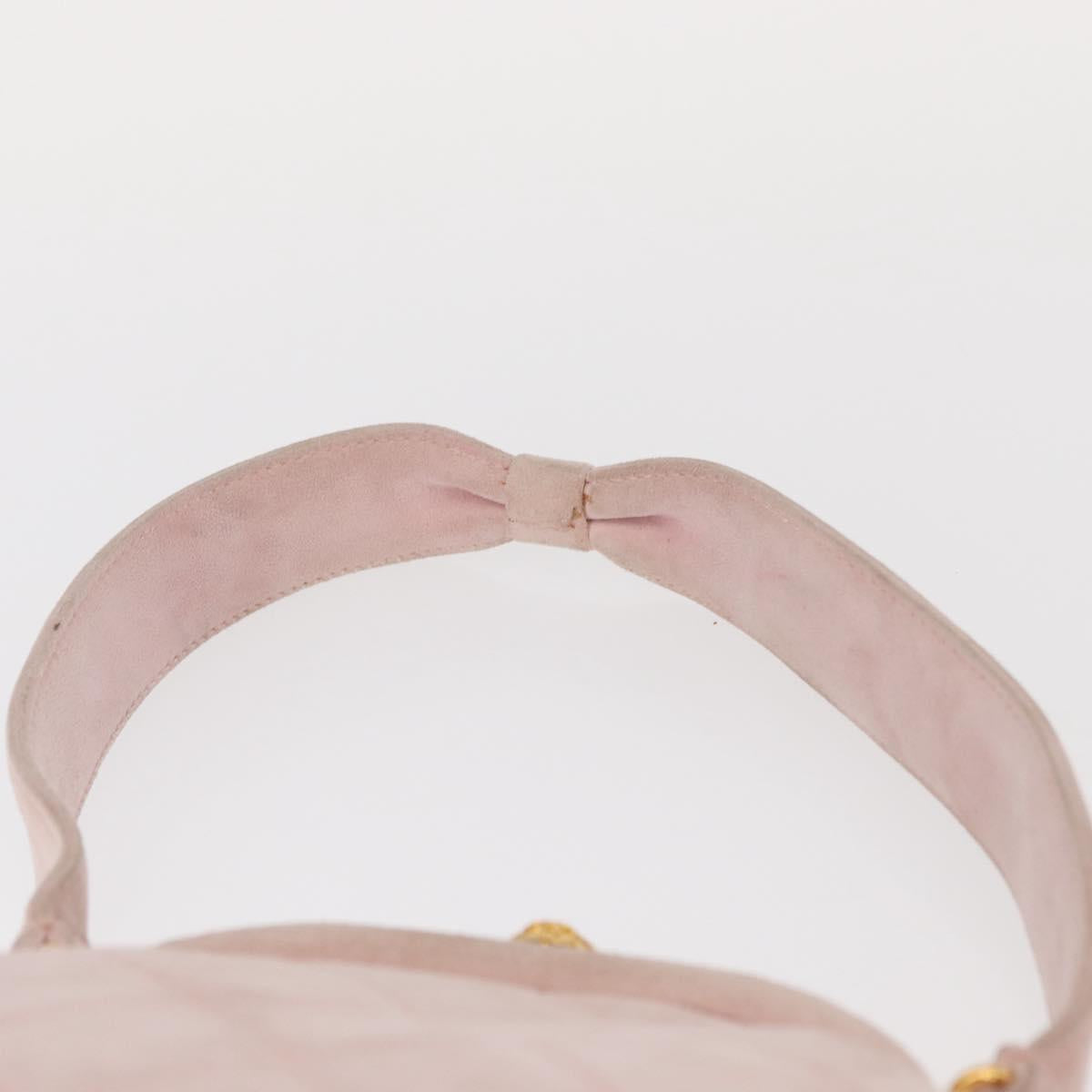 CHANEL Matelasse Hand Bag Suede Pink Gold CC Auth 154898
