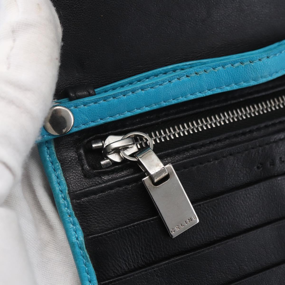 CELINE Shoulder Bag Leather Blue Silver Auth 154900