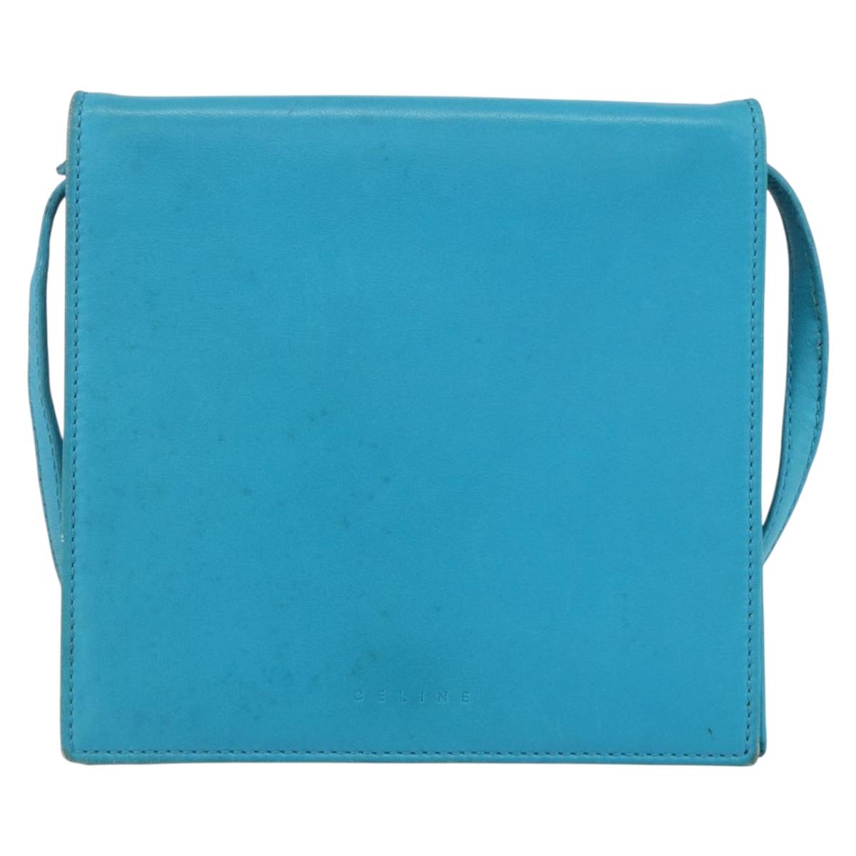 CELINE Shoulder Bag Leather Blue Silver Auth 154900