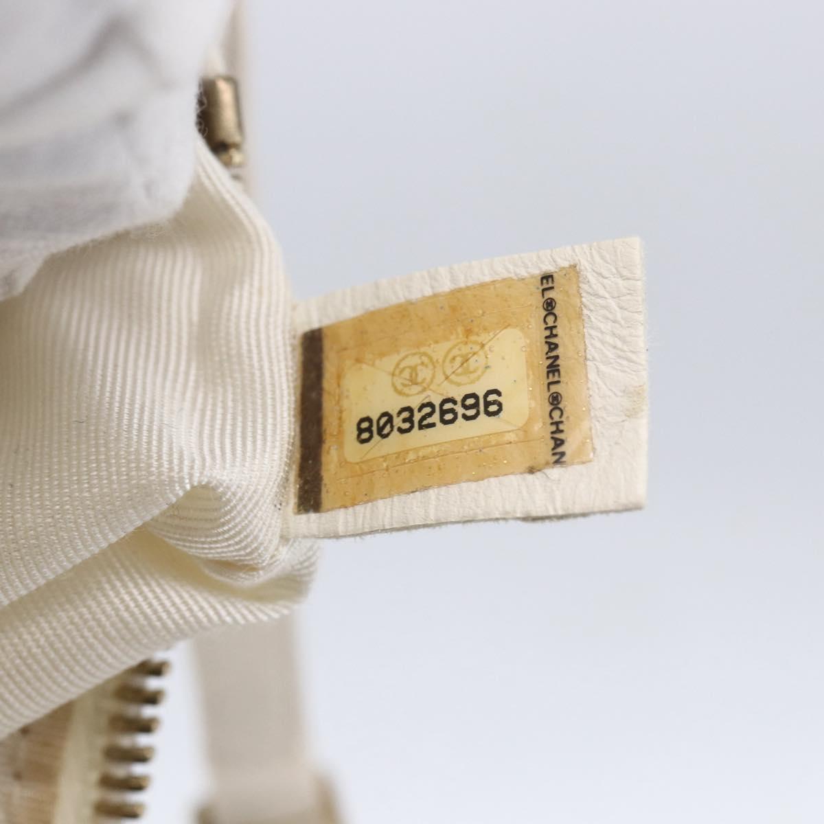 CHANEL Camelia Pouch Leather Ivory Gold CC Auth 154902