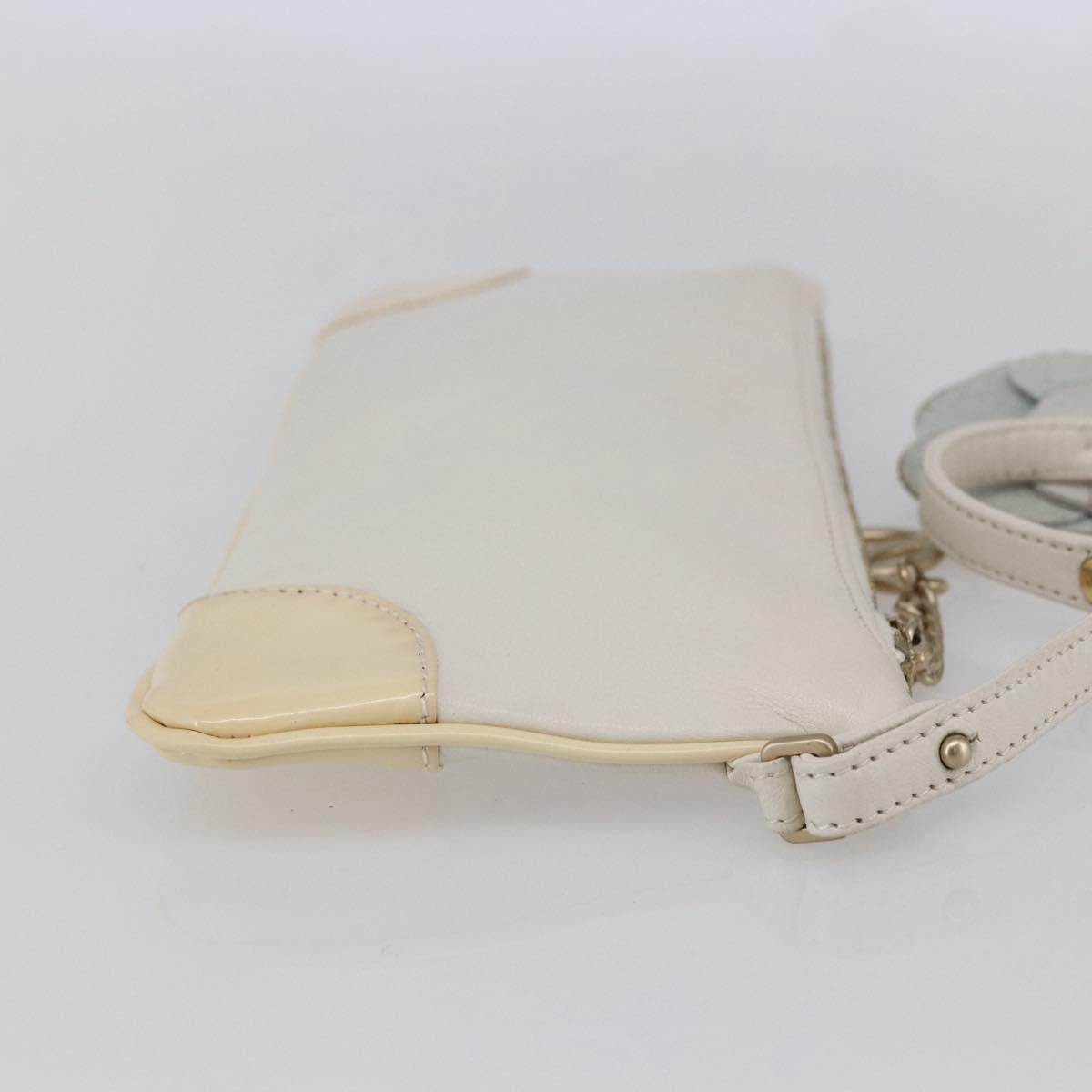 CHANEL Camelia Pouch Leather Ivory Gold CC Auth 154902