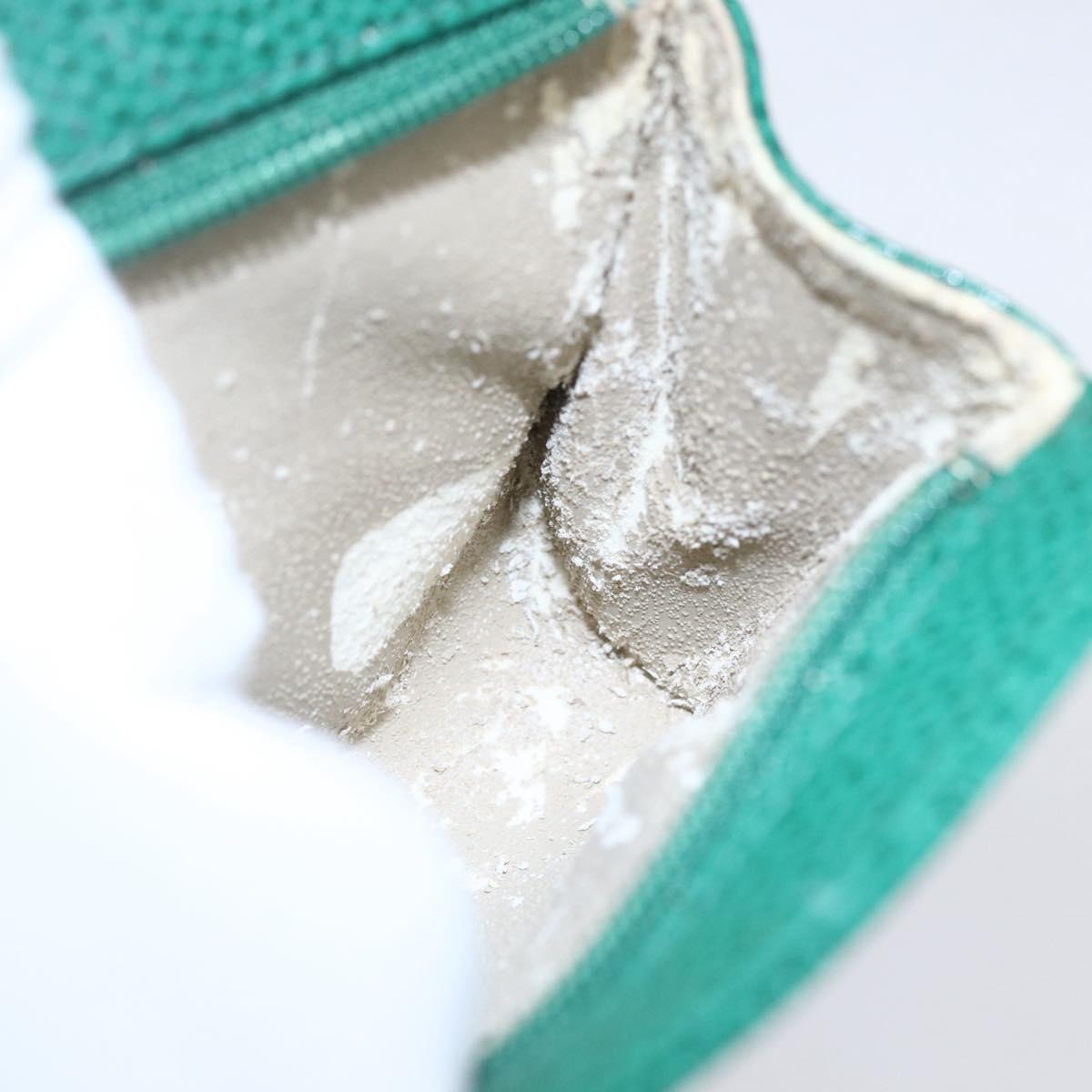 CHANEL COCO Mark Pouch Caviar Skin Green Gold CC Auth 154903