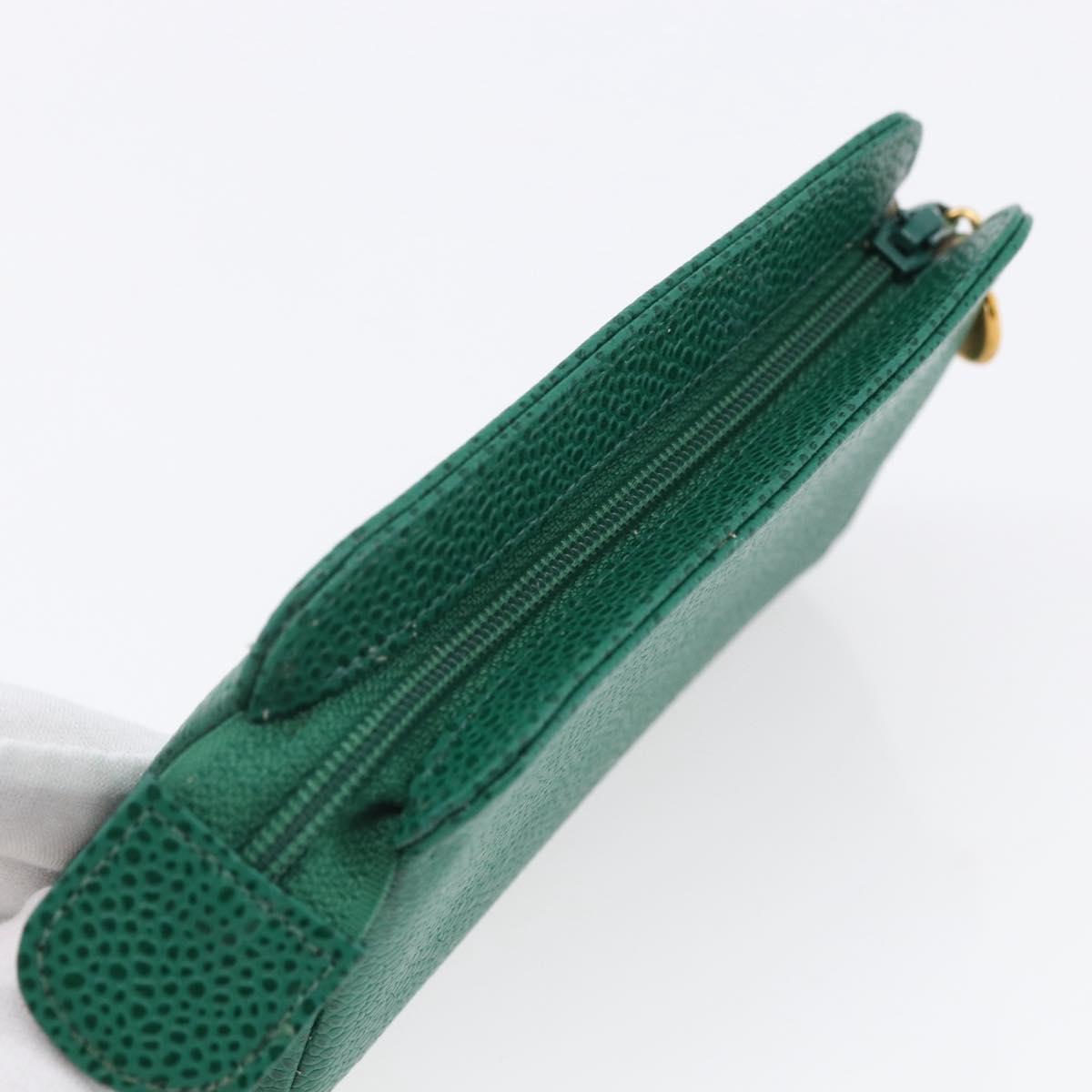 CHANEL COCO Mark Pouch Caviar Skin Green Gold CC Auth 154903