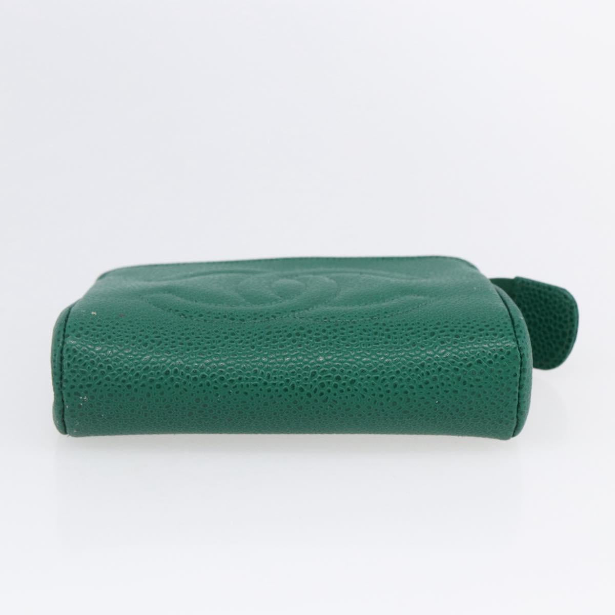 CHANEL COCO Mark Pouch Caviar Skin Green Gold CC Auth 154903