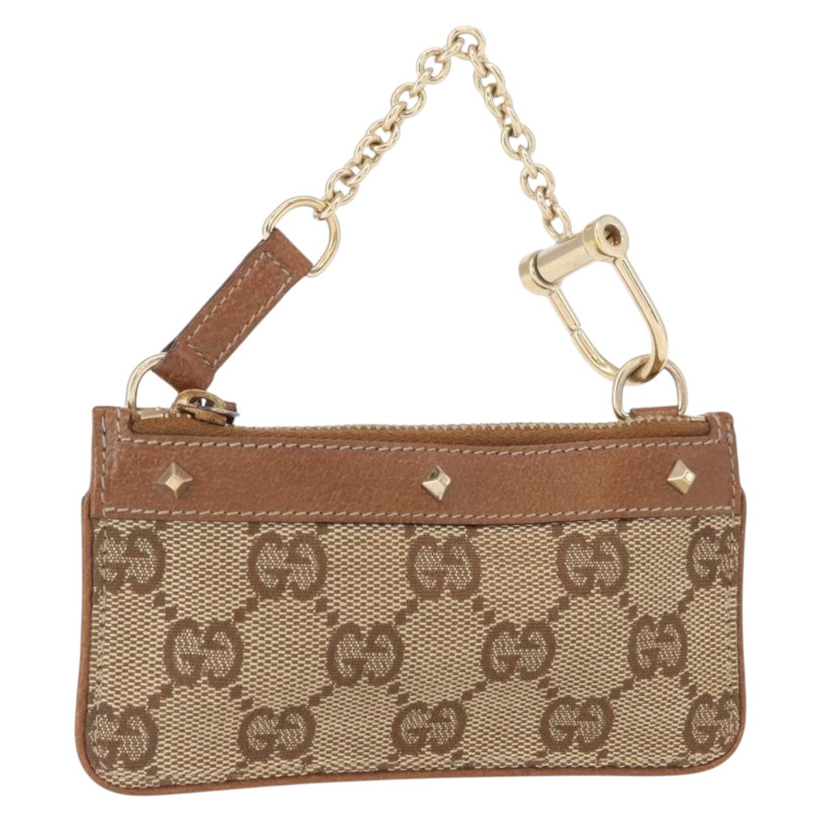 GUCCI GG Canvas Coin Purse Beige Gold 120971 Auth 154904