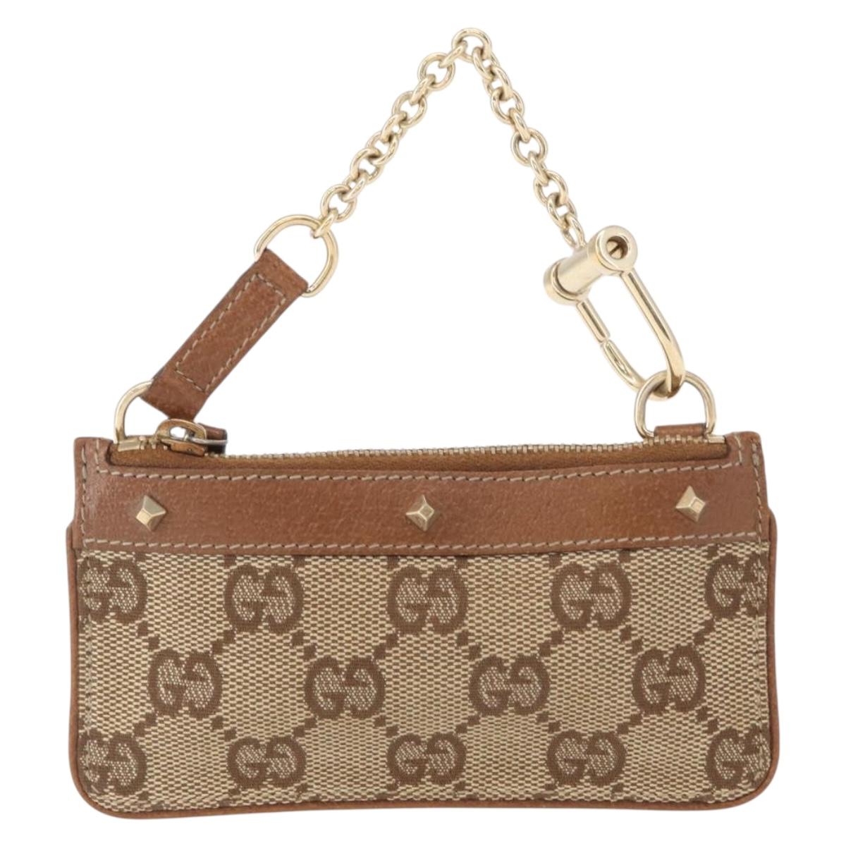 GUCCI GG Canvas Coin Purse Beige Gold 120971 Auth 154904