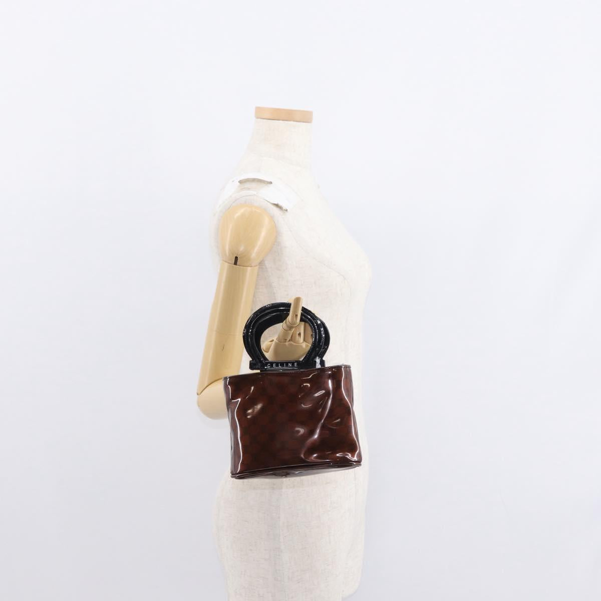 CELINE Macadam Canvas Hand Bag PVC Brown Black Auth 154907
