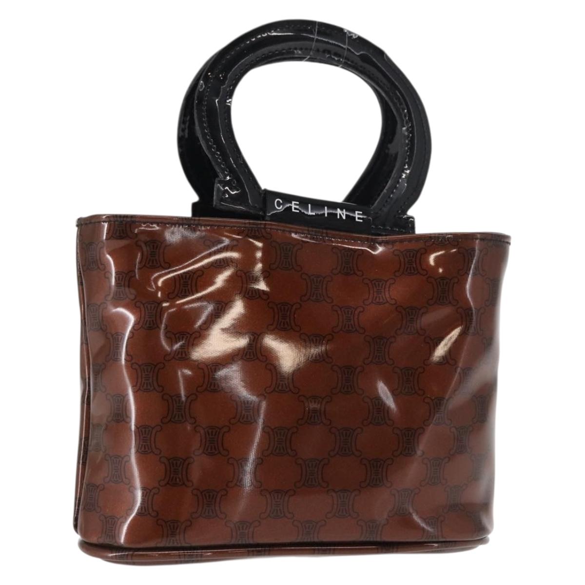 CELINE Macadam Canvas Hand Bag PVC Brown Black Auth 154907