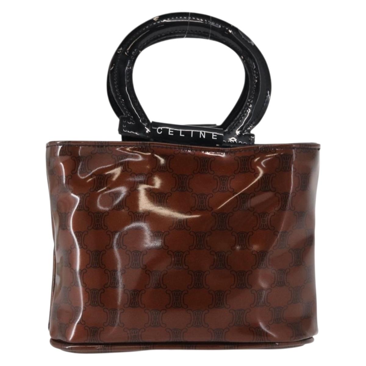 CELINE Macadam Canvas Hand Bag PVC Brown Black Auth 154907