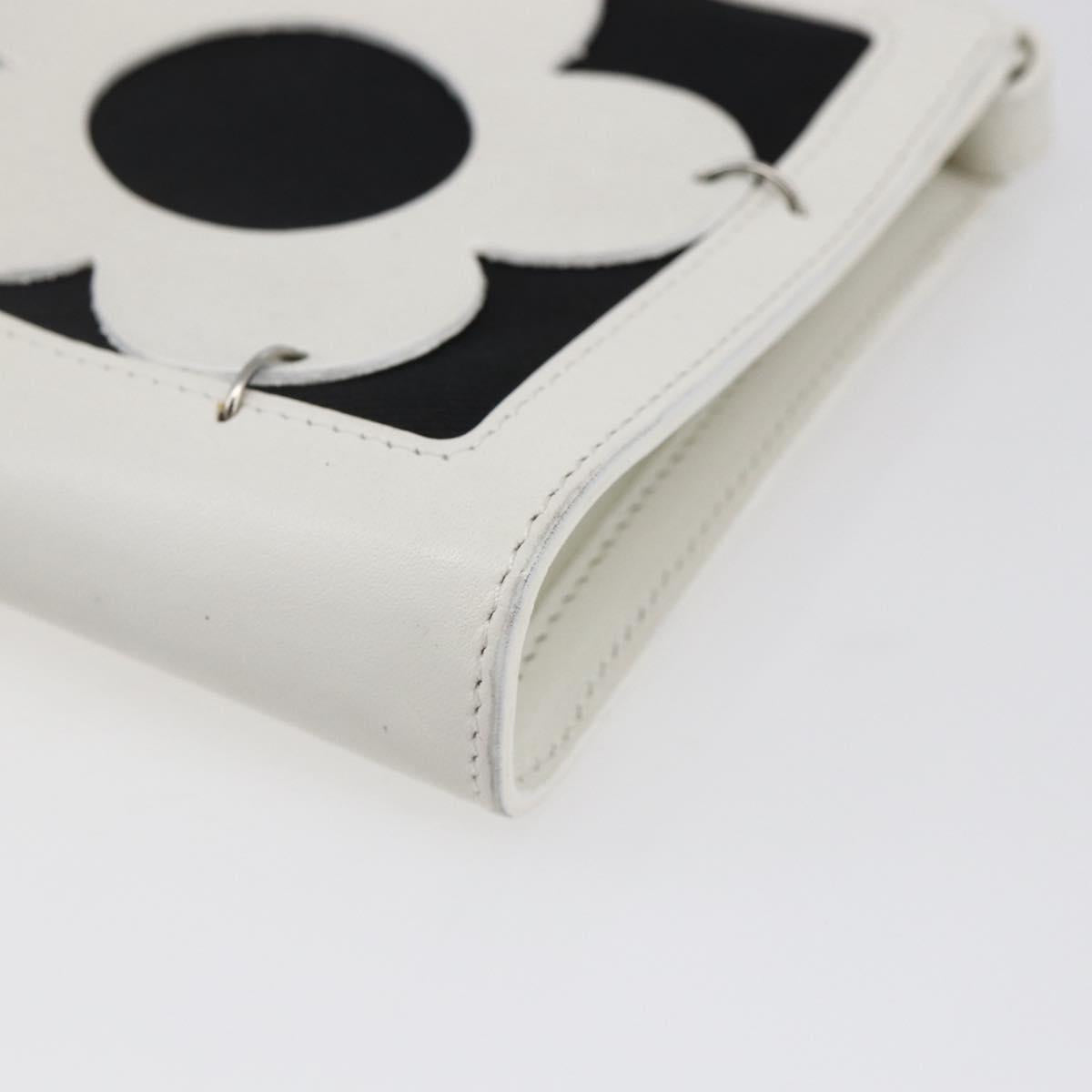 CELINE Flower Shoulder Pouch Leather White Silver Auth 154908