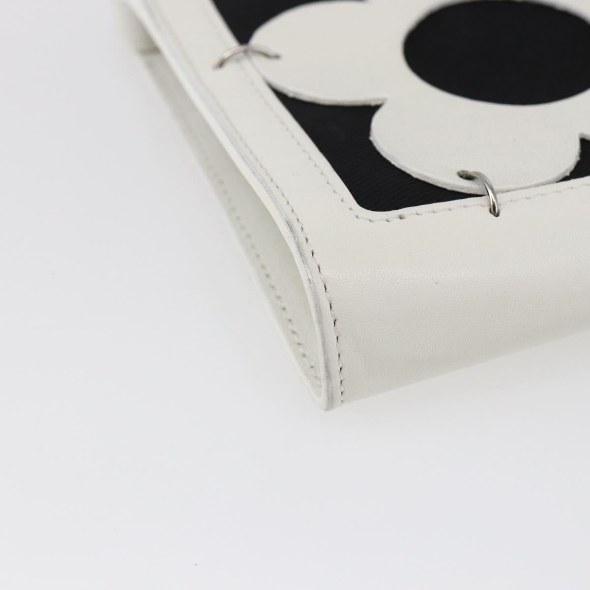 CELINE Flower Shoulder Pouch Leather White Silver Auth 154908