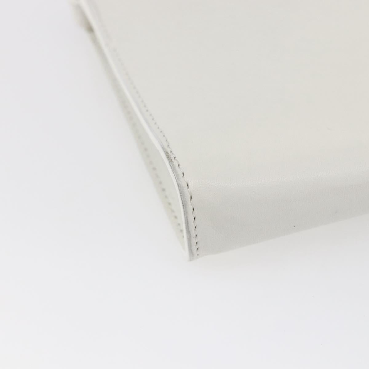 CELINE Flower Shoulder Pouch Leather White Silver Auth 154908