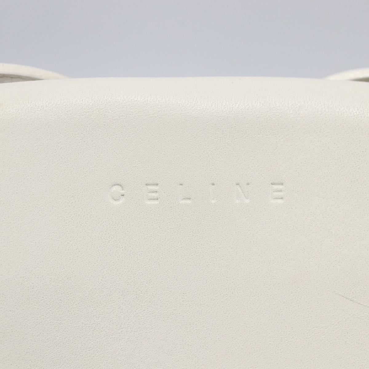 CELINE Flower Shoulder Pouch Leather White Silver Auth 154908