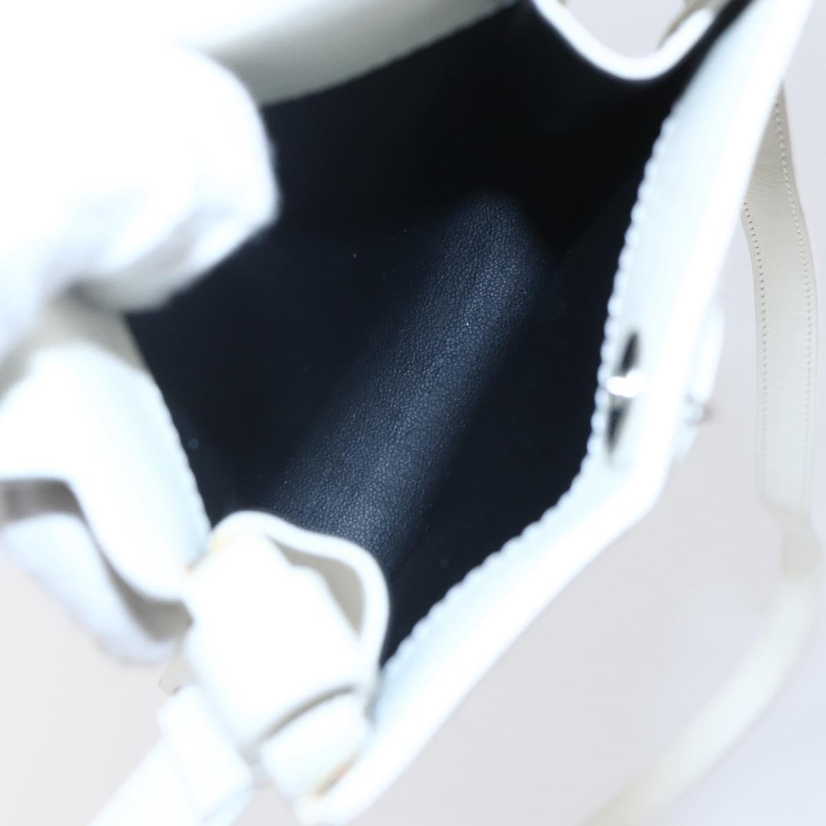 CELINE Flower Shoulder Pouch Leather White Silver Auth 154908