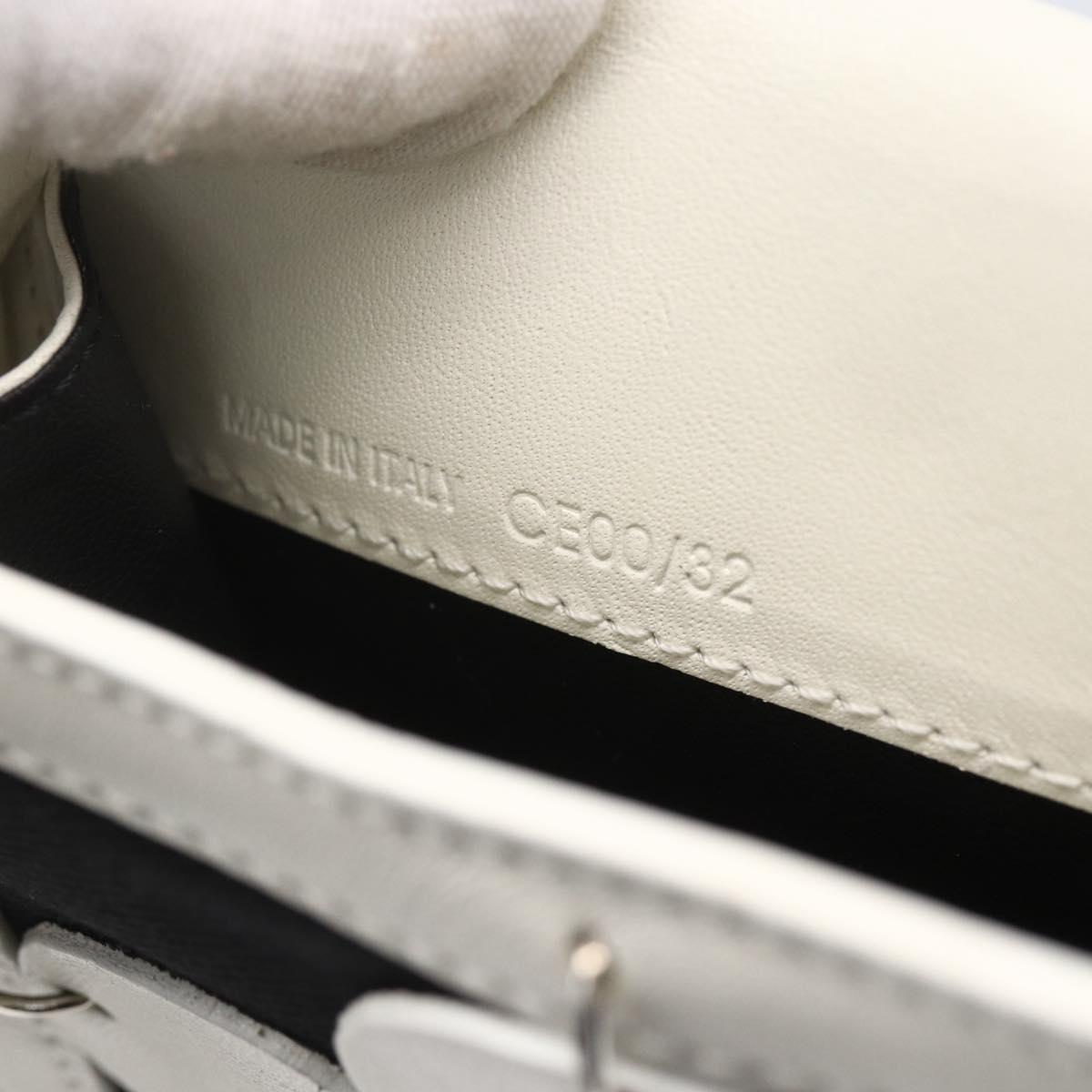 CELINE Flower Shoulder Pouch Leather White Silver Auth 154908